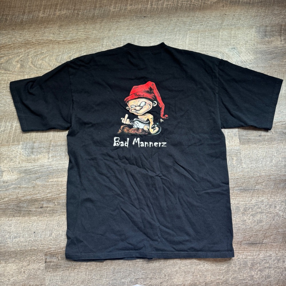 Anvil Bad Mannerz Henley Graphic T-Shirt XL Regular Black Slapnut Back Print